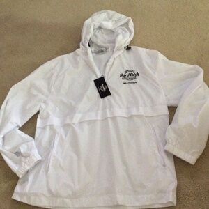 Seminole Hard Rock Hotel & Casino Logo Windbreaker Rain Jacket, Lined, White